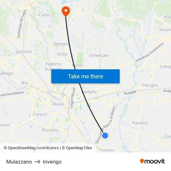 Mulazzano to Inverigo map