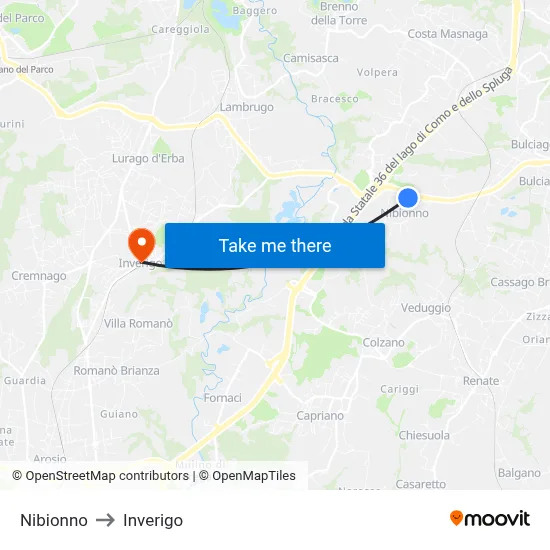 Nibionno to Inverigo map