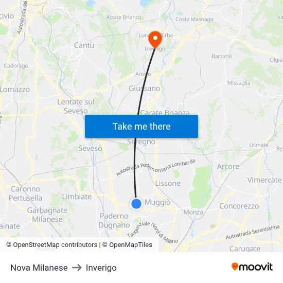 Nova Milanese to Inverigo map