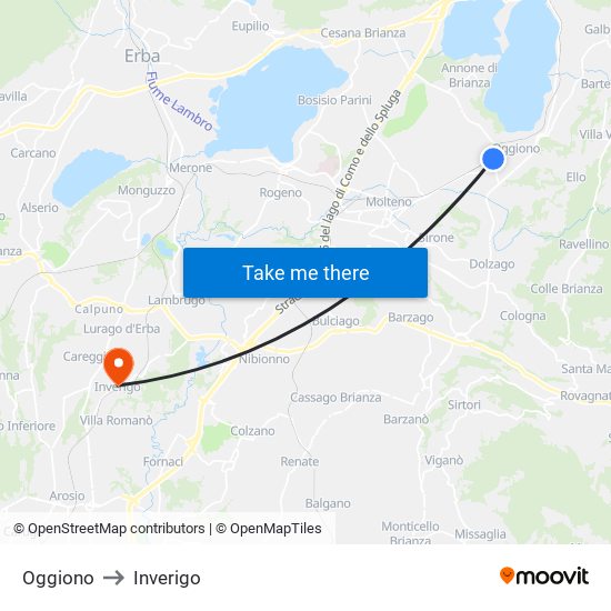 Oggiono to Inverigo map