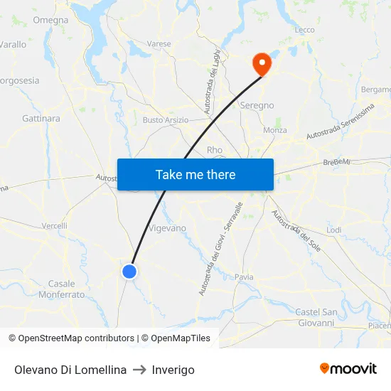 Olevano Di Lomellina to Inverigo map
