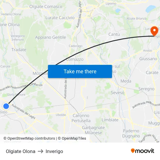 Olgiate Olona to Inverigo map