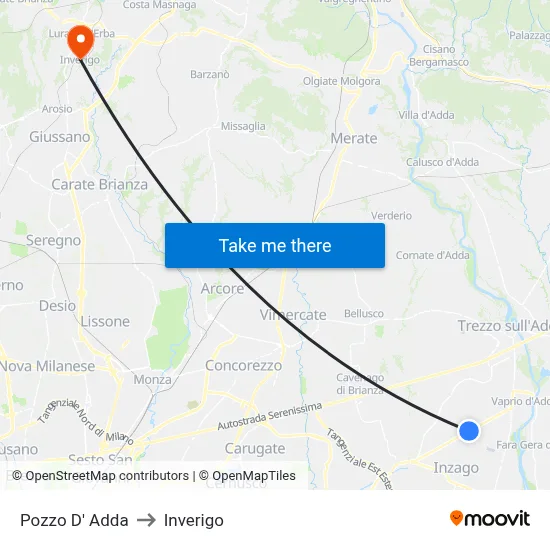 Pozzo D' Adda to Inverigo map