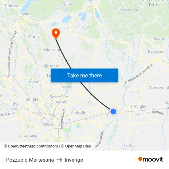 Pozzuolo Martesana to Inverigo map