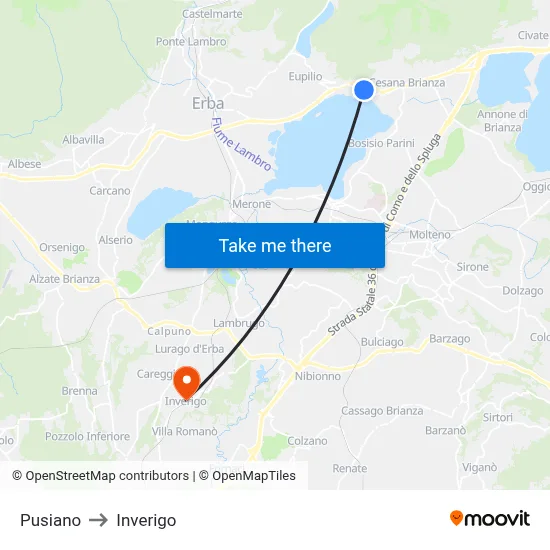 Pusiano to Inverigo map