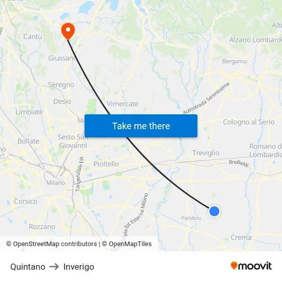 Quintano to Inverigo map