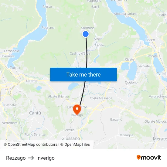 Rezzago to Inverigo map