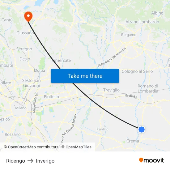 Ricengo to Inverigo map