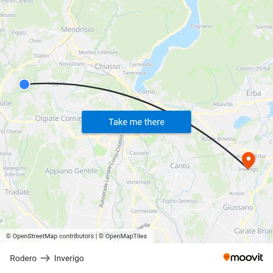 Rodero to Inverigo map