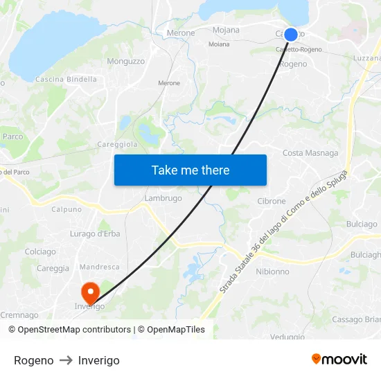 Rogeno to Inverigo map