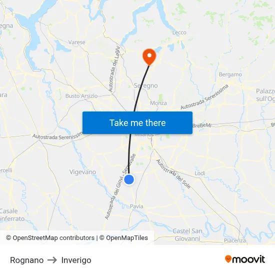 Rognano to Inverigo map