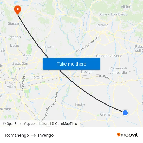 Romanengo to Inverigo map