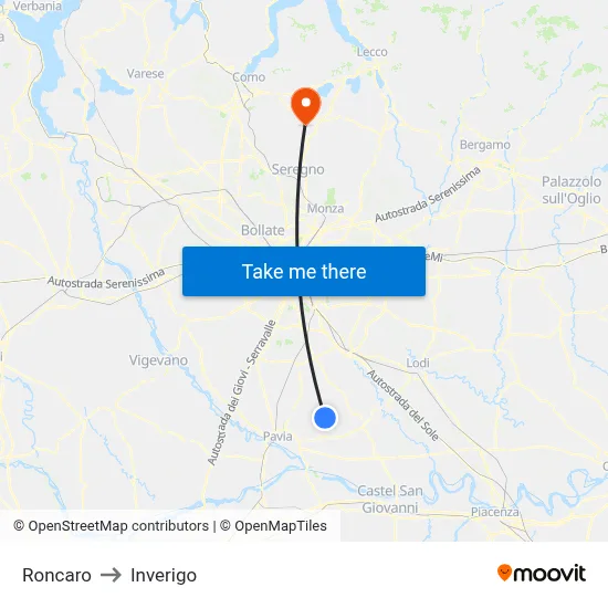 Roncaro to Inverigo map