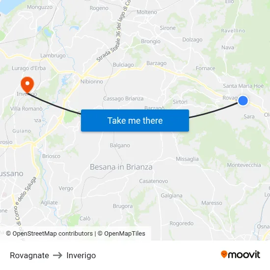 Rovagnate to Inverigo map