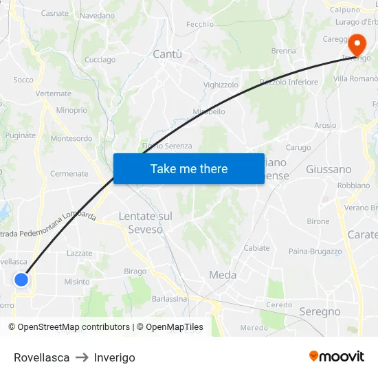 Rovellasca to Inverigo map