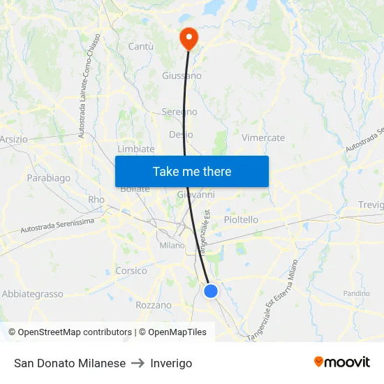 San Donato Milanese to Inverigo map