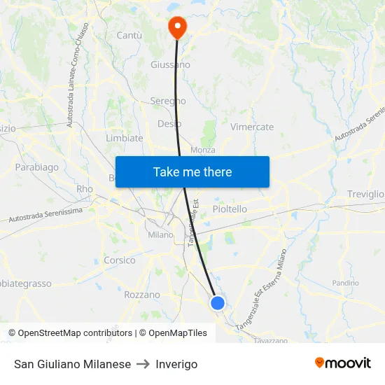 San Giuliano Milanese to Inverigo map