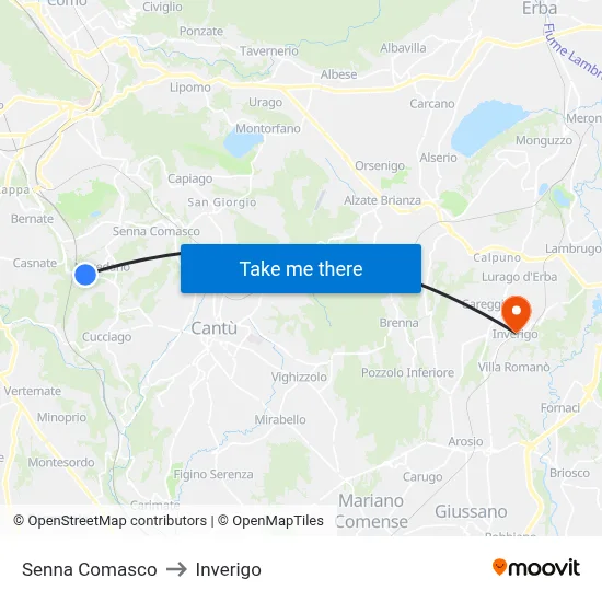 Senna Comasco to Inverigo map