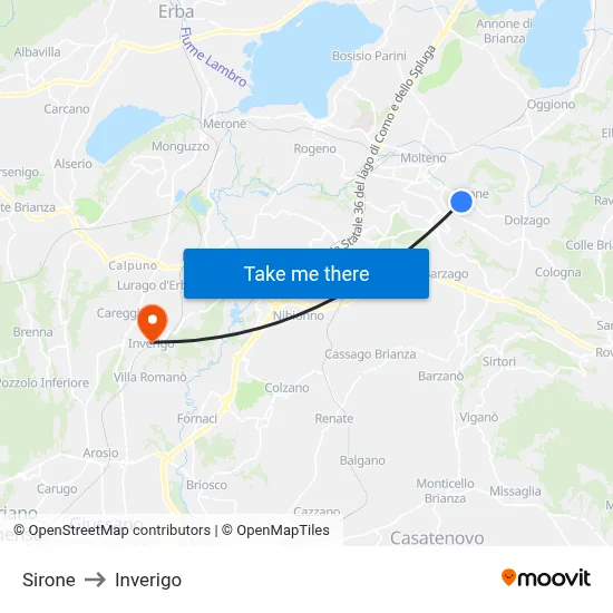 Sirone to Inverigo map