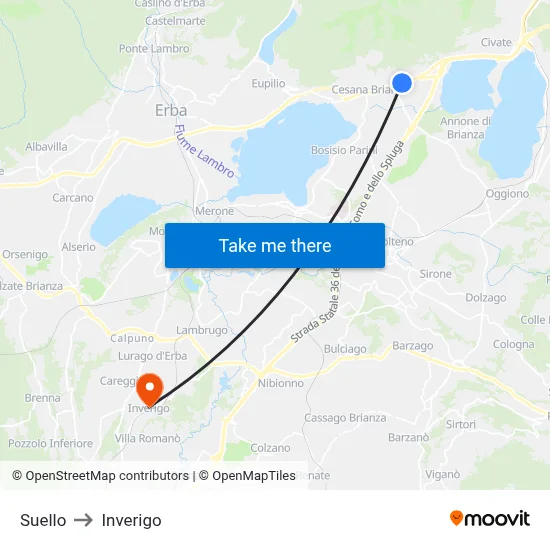 Suello to Inverigo map
