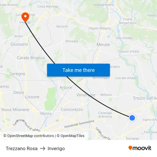 Trezzano Rosa to Inverigo map