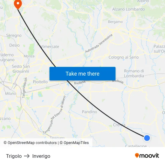 Trigolo to Inverigo map
