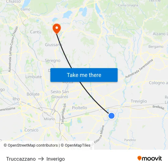 Truccazzano to Inverigo map