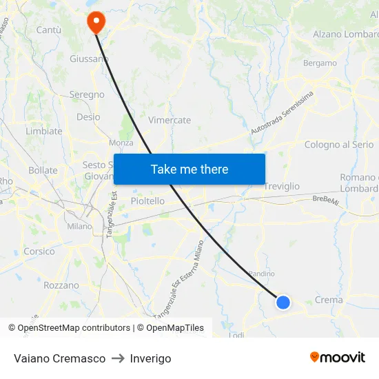 Vaiano Cremasco to Inverigo map