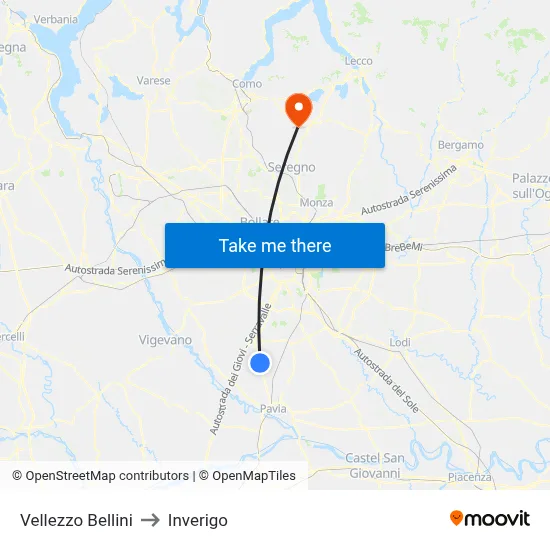 Vellezzo Bellini to Inverigo map