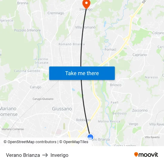 Verano Brianza to Inverigo map