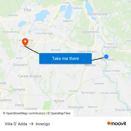 Villa D' Adda to Inverigo map