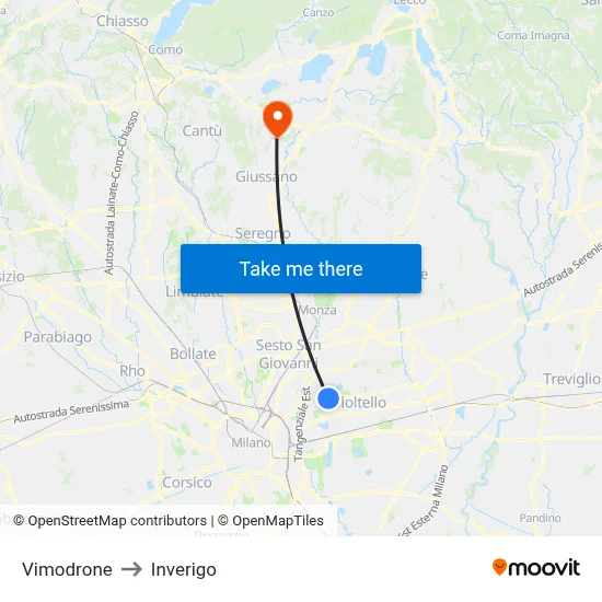 Vimodrone to Inverigo map