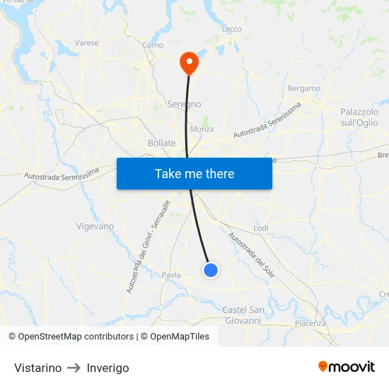 Vistarino to Inverigo map