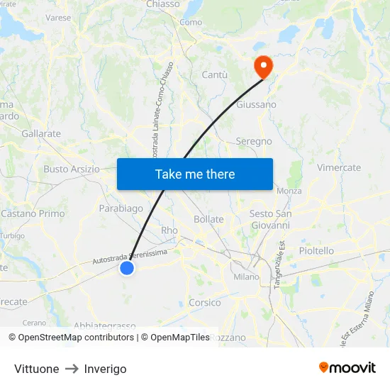 Vittuone to Inverigo map
