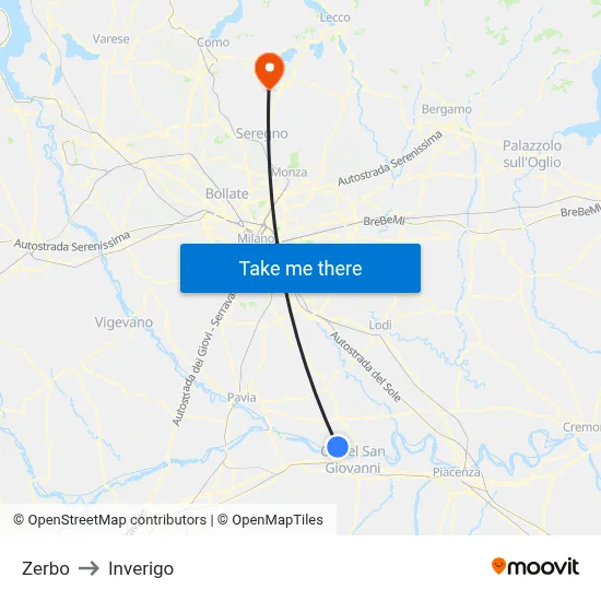 Zerbo to Inverigo map