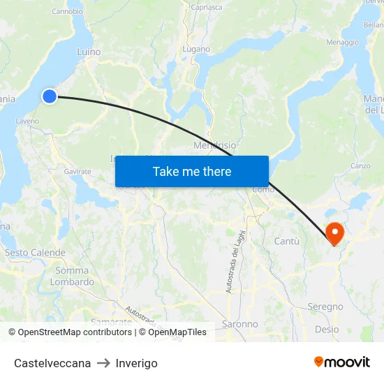 Castelveccana to Inverigo map