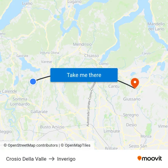 Crosio Della Valle to Inverigo map
