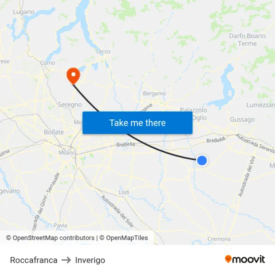 Roccafranca to Inverigo map