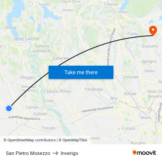 San Pietro Mosezzo to Inverigo map