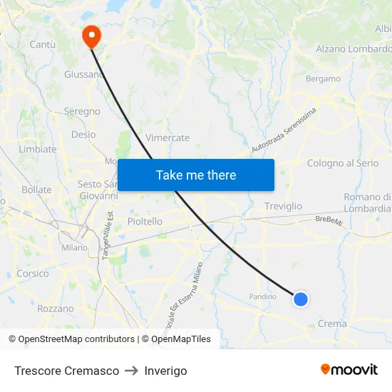 Trescore Cremasco to Inverigo map