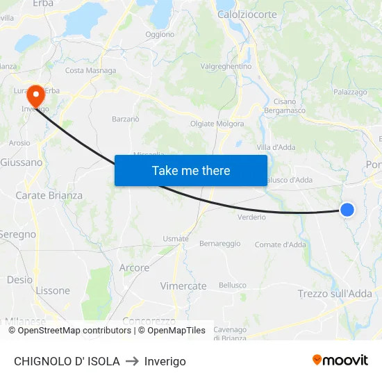 Chignolo D' Isola to Inverigo map