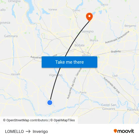 Lomello to Inverigo map