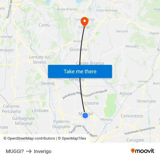 Muggiò to Inverigo map