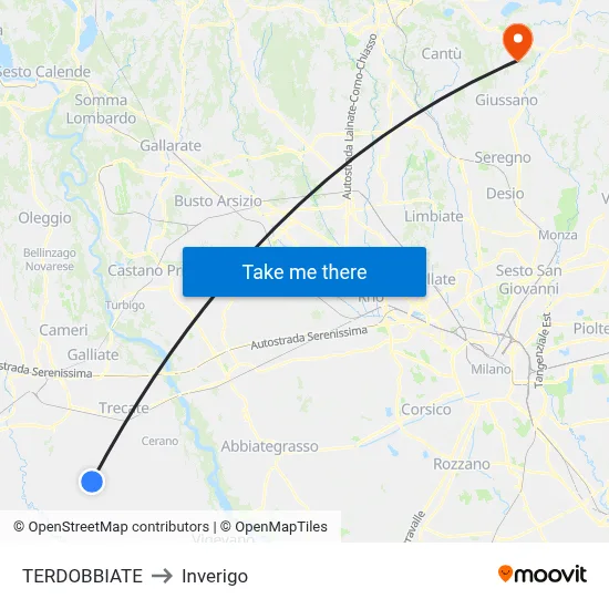 Terdobbiate to Inverigo map