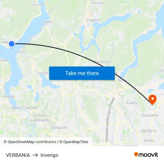 Verbania to Inverigo map