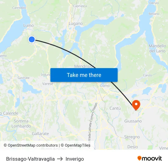 Brissago-Valtravaglia to Inverigo map