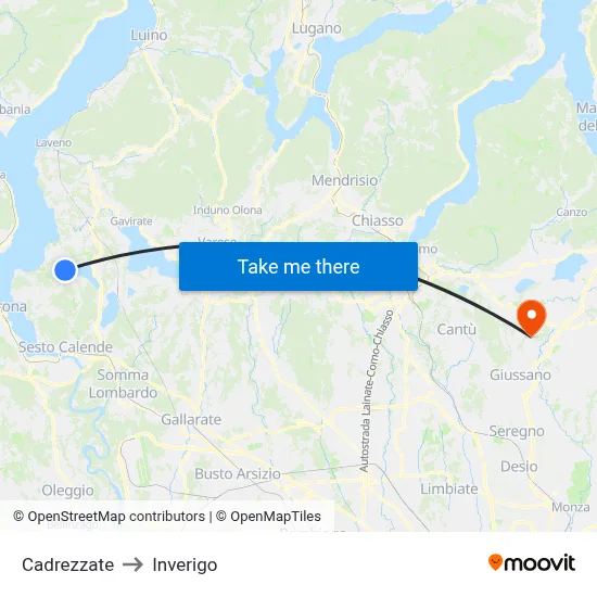 Cadrezzate to Inverigo map