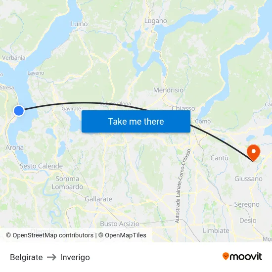 Belgirate to Inverigo map