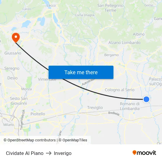 Cividate al Piano to Inverigo map
