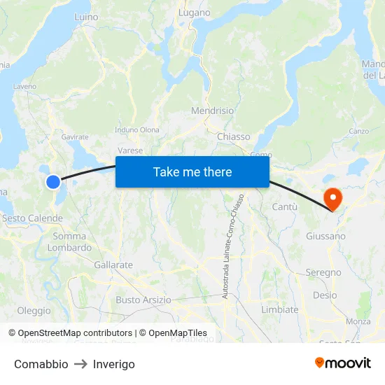 Comabbio to Inverigo map